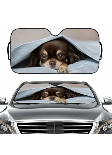 Universal Front Window Sunshield, Car UV Protection Windshield Sun Shade (L137 x W70)cm - Chihuahua