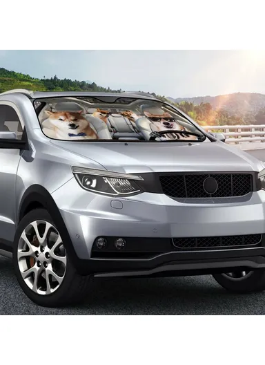 Universal Front Window Sunshield, Car UV Protection Windshield Sun Shade (L137 x W70)cm - Shiba Dog