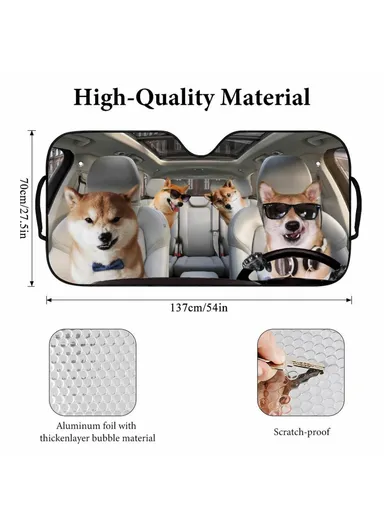 Universal Front Window Sunshield, Car UV Protection Windshield Sun Shade (L137 x W70)cm - Shiba Dog