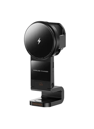 3 in 1 Car Air Vent Phone Holder Magnetic, Wireless Charger Phone Watch Earphone SD16 (L6.5 x W6.6 x H13.6)cm - Black