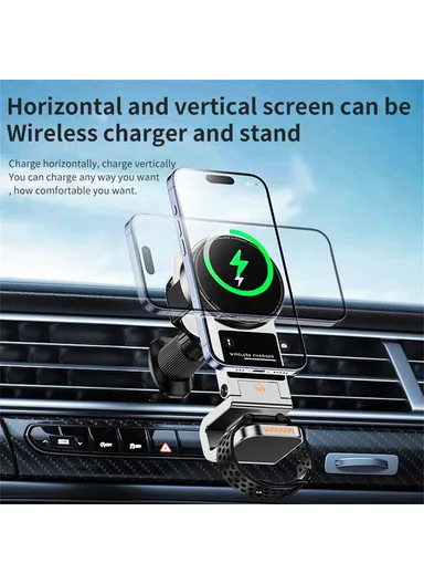 3 in 1 Car Air Vent Phone Holder Magnetic, Wireless Charger Phone Watch Earphone SD16 (L6.5 x W6.6 x H13.6)cm - Black