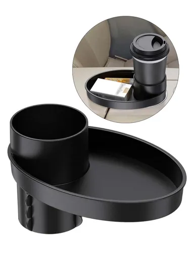 Multi-function Organizer Table Car Cup Holder Expander with Rotating Tray SD-1043 (L19.3 x W11)cm - Black