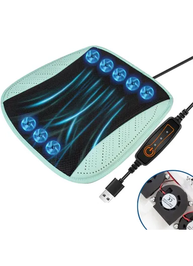 8-Fans Built-In USB Car Seat Summer Cooler Breathable Ice Silk Seat Cushion - Cyan
