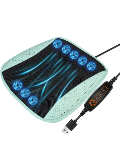 8-Fans Built-In USB Car Seat Summer Cooler Breathable Ice Silk Seat Cushion - Cyan