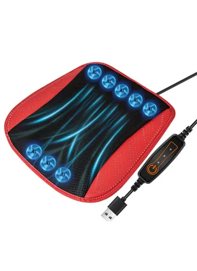 8-Fans Built-In USB Car Seat Summer Cooler Breathable Ice Silk Seat Cushion - Red
