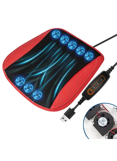 8-Fans Built-In USB Car Seat Summer Cooler Breathable Ice Silk Seat Cushion - Red