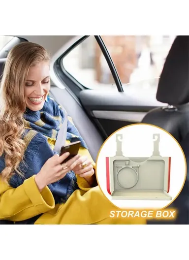 Car Back Seat Organizer, Foldable Storage Box Water Bottle Holder KJ02 (L24 x D3.5 x H16)cm - Beige