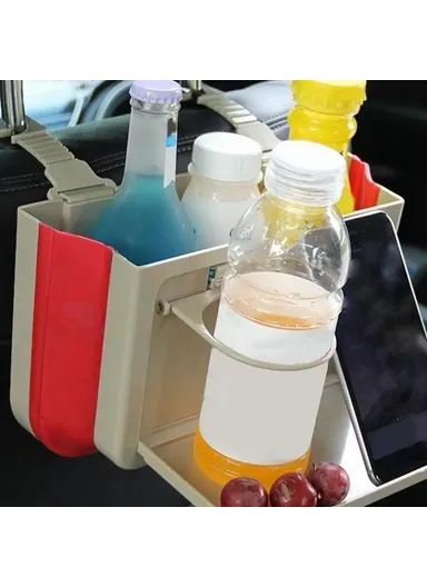 Car Back Seat Organizer, Foldable Storage Box Water Bottle Holder KJ02 (L24 x D3.5 x H16)cm - Beige