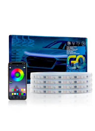 1.5m Universal Car LED Lights Exterior RGB Hood Light Strip, Multi-Use Waterproof Headlight Dynamic RGB Exterior Car Strip Lights G15