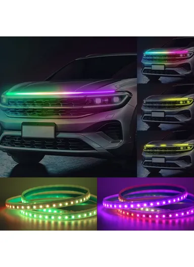 1.5m Universal Car LED Lights Exterior RGB Hood Light Strip, Multi-Use Waterproof Headlight Dynamic RGB Exterior Car Strip Lights G15