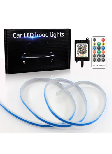 120cm Car LED Hood Light Strip with Remote Control, Waterproof Dynamic Car Decorative Light, Multi-Use Car Atmosphere Lamp JG02