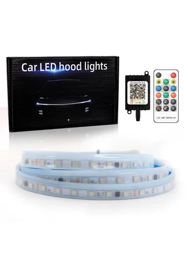 120cm Car LED Hood Light Strip with Remote Control, Waterproof Dynamic Car Decorative Light, Multi-Use Car Atmosphere Lamp JG02