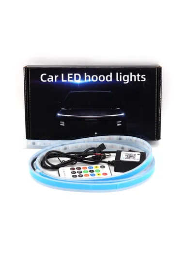 120cm Car LED Hood Light Strip with Remote Control, Waterproof Dynamic Car Decorative Light, Multi-Use Car Atmosphere Lamp JG02