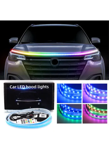 120cm Car LED Hood Light Strip with Remote Control, Waterproof Dynamic Car Decorative Light, Multi-Use Car Atmosphere Lamp JG02