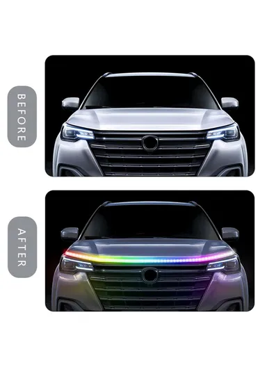 120cm Car LED Hood Light Strip with Remote Control, Waterproof Dynamic Car Decorative Light, Multi-Use Car Atmosphere Lamp JG02