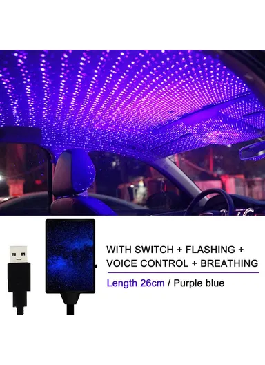 26.5cm Auto Roof Ceiling Decoration Atmosphere Lamp Colorful LED Star Night Lights Projector for Car Home Party - Blue