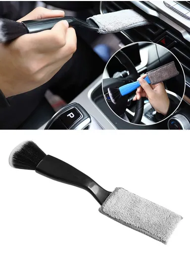 Universal Car Air Conditioning Outlet Dust Removal Brush, Multifunctional Double-head Auto Interior Cleaning Tool (L22 x W4.5 x T0.8)cm - Black