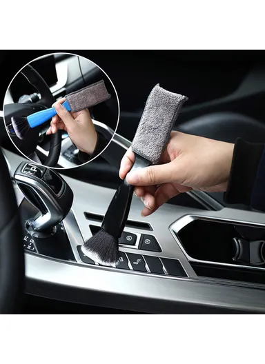 Universal Car Air Conditioning Outlet Dust Removal Brush, Multifunctional Double-head Auto Interior Cleaning Tool (L22 x W4.5 x T0.8)cm - Black