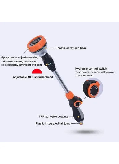 Household Car Washing Spray Nozzle, High Pressure Water Spray, Multiple Spray Modes, Car Water Gun Cleaning Tool (D7 x H47)cm