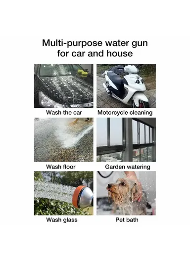 Household Car Washing Spray Nozzle, High Pressure Water Spray, Multiple Spray Modes, Car Water Gun Cleaning Tool (D7 x H47)cm