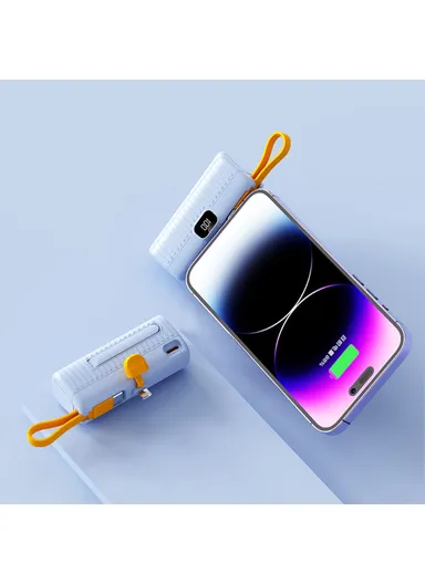 5000mAh Portable Mini Capsule Power Bank, 8-Pin Plug Built-in Type-C Cable Phone Charger HY-DX245 - Blue