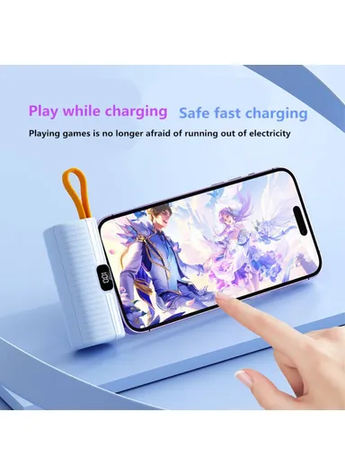 5000mAh Portable Mini Capsule Power Bank, 8-Pin Plug Built-in Type-C Cable Phone Charger HY-DX245 - Blue