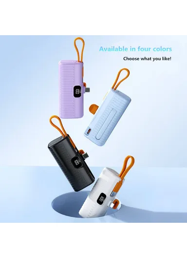 5000mAh Portable Mini Capsule Power Bank, 8-Pin Plug Built-in Type-C Cable Phone Charger HY-DX245 - Blue