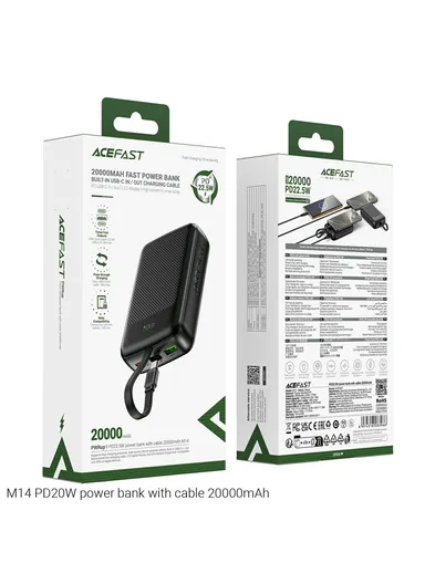 20000mAh 22.5W Power Bank, Fast Charging Phone External Battery Charger M14-20000 (L7.1 x W3 x H11.3)cm