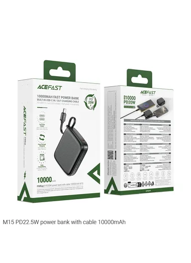 10000mAh 20W Portable Power Bank, Multi-Use PD Fast Charging Power Bank Charger M15-10000 (L6.6 x W2.6 x H7.2)cm