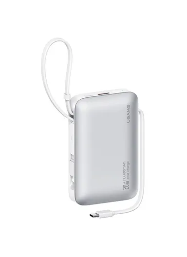 10000mAh 20W Portable Dual Cabled Fast Charging Power Bank, Multi-Use Bank Phone Charger CD228- Silver