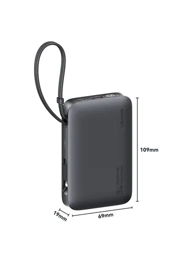 10000mAh 20W Portable Dual Cabled Fast Charging Power Bank, Multi-Use Bank Phone Charger CD228- Silver