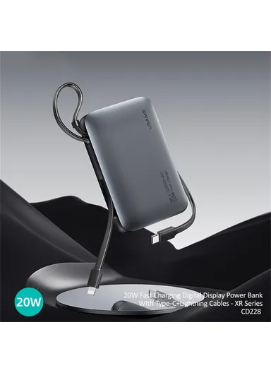 10000mAh 20W Portable Dual Cabled Fast Charging Power Bank, Multi-Use Bank Phone Charger CD228- Silver