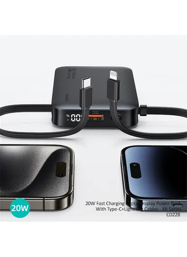 10000mAh 20W Portable Dual Cabled Fast Charging Power Bank, Multi-Use Bank Phone Charger CD228- Silver