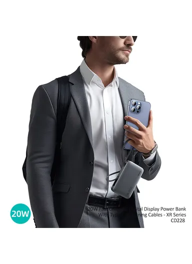 10000mAh 20W Portable Dual Cabled Fast Charging Power Bank, Multi-Use Bank Phone Charger CD228- Silver