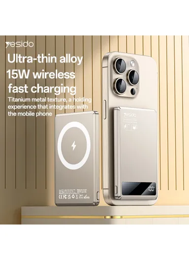 5000mAh Ultra-Thin Magnetic Wireless Power Bank, Digital Display Portable Phone Charger YP66 