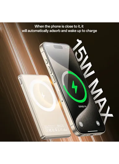 5000mAh Ultra-Thin Magnetic Wireless Power Bank, Digital Display Portable Phone Charger YP66 