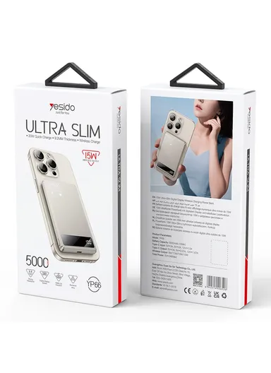 5000mAh Ultra-Thin Magnetic Wireless Power Bank, Digital Display Portable Phone Charger YP66 