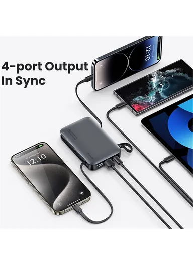 5000mAh 20W Star Series Power Bank with Dual Cable Type-C + iP, Portable LED Display Phone Charger CD228 - Silver