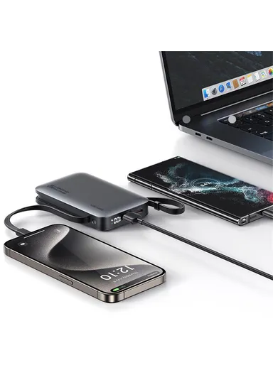 5000mAh 20W Star Series Power Bank with Dual Cable Type-C + iP, Portable LED Display Phone Charger CD228 - Silver