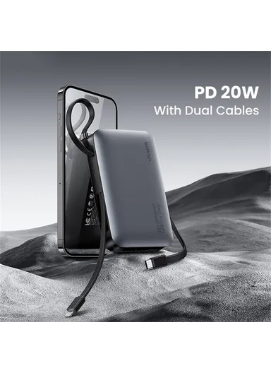 5000mAh 20W Star Series Power Bank with Dual Cable Type-C + iP, Portable LED Display Phone Charger CD228 - Silver