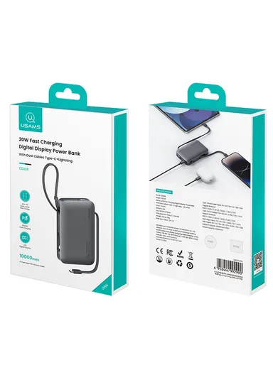 5000mAh 20W Star Series Power Bank with Dual Cable Type-C + iP, Portable LED Display Phone Charger CD228 - Silver