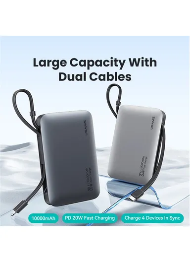 5000mAh 20W Star Series Power Bank with Dual Cable Type-C + iP, Portable LED Display Phone Charger CD228 - Silver