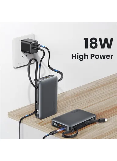 5000mAh 20W Star Series Power Bank with Dual Cable Type-C + iP, Portable LED Display Phone Charger CD228 - Silver