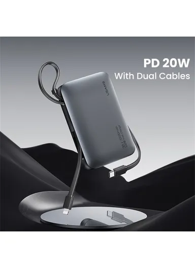 5000mAh 20W Star Series Power Bank with Dual Cable Type-C + iP, Portable LED Display Phone Charger CD228 - Silver