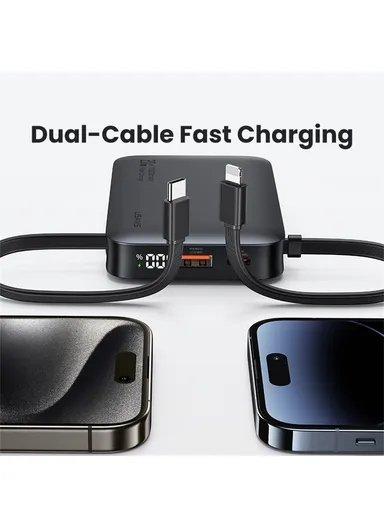 5000mAh 20W Star Series Power Bank with Dual Cable Type-C + iP, Portable LED Display Phone Charger CD228 - Tarnish