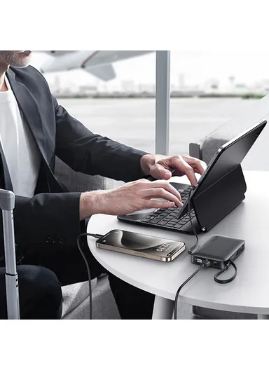 5000mAh 20W Star Series Power Bank with Dual Cable Type-C + iP, Portable LED Display Phone Charger CD228 - Tarnish