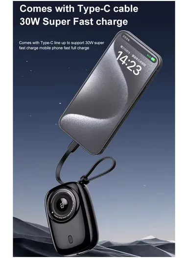 10000mAh 22.5W Camera Shaped Power Bank, Portable Cell Phone Charger with Type-C + 8-Pin Cable KP90 - Pink