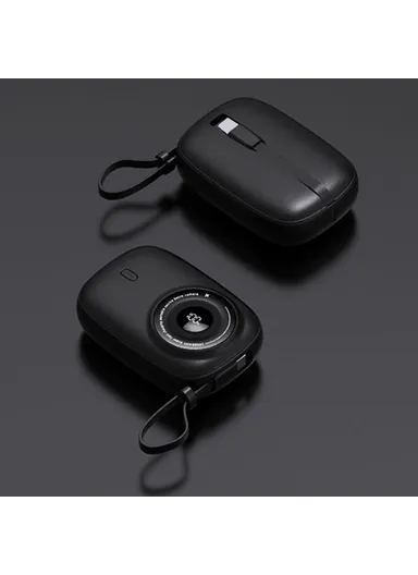 10000mAh 22.5W Camera Shaped Power Bank, Portable Cell Phone Charger with Type-C + 8-Pin Cable KP90 - Black