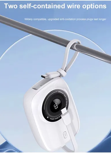 10000mAh 22.5W Camera Shaped Power Bank, Portable Cell Phone Charger with Type-C + 8-Pin Cable KP90 - White