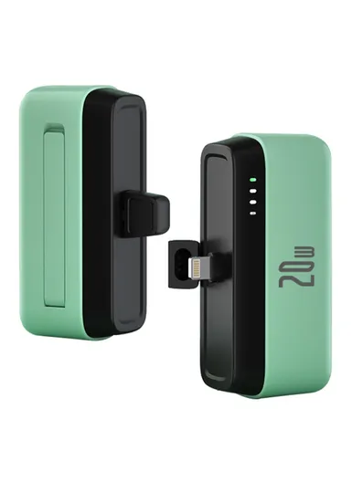 5000mAh 20W Portable Lightning Connector Power Bank, PD Mini Pocket Fast Charger, Emergency Phone Battery Pack T160 (L8.1 x W3.5)cm - Mint Green / Lightning Connector